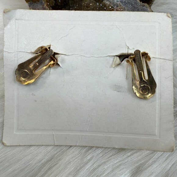 Vintage On Card Hong Kong Cluster Bead Gold & Silver Clip-on Earrings - Picture 3 of 6